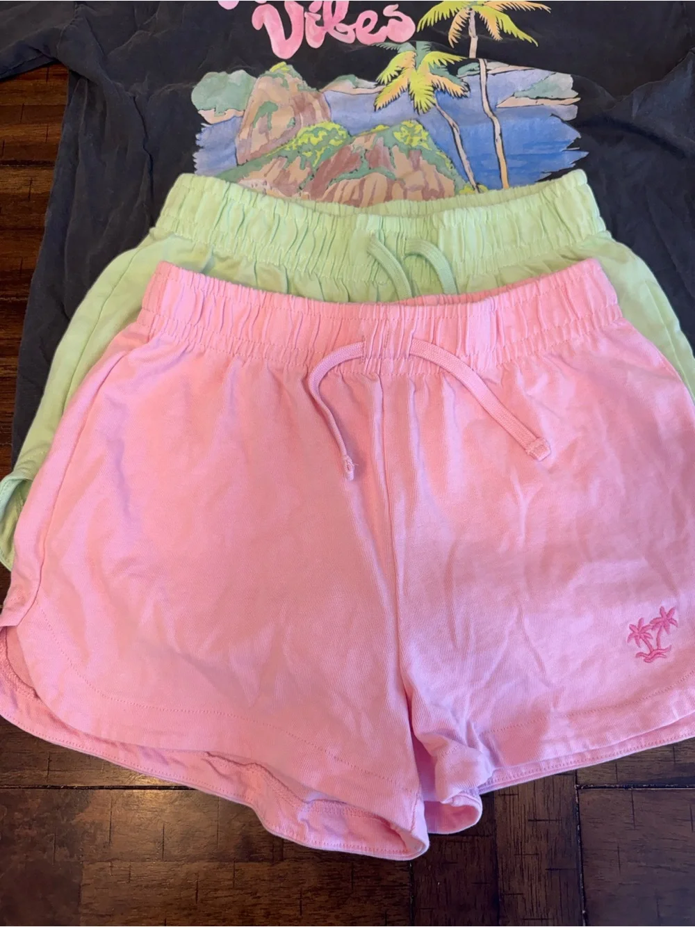Zara Pink & Light Green Kids Pajama Shorts Set Size:13/14